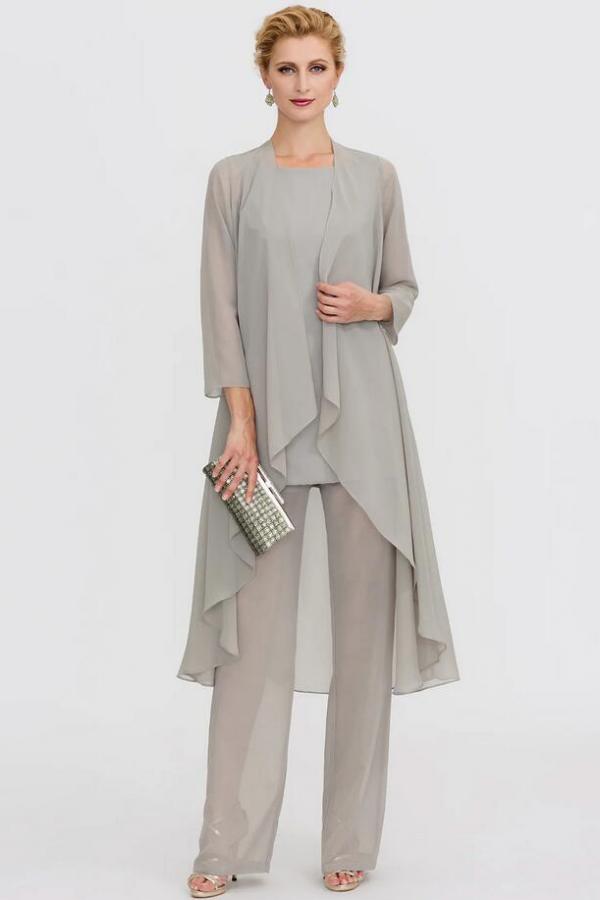 Chiffon Scoop Neck Mother of the Bride Dress JumpSuit Wedding Guest Wear for Women