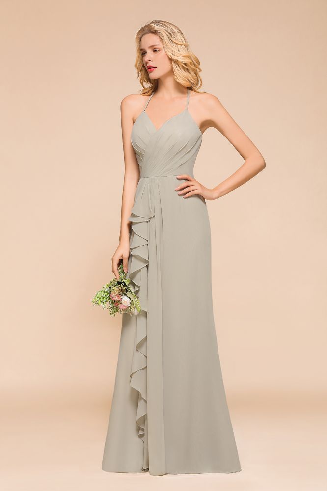 Spaghetti Straps Ruffle Chiffon Bridesmaid Dress Mermaid Wedding Party Dress