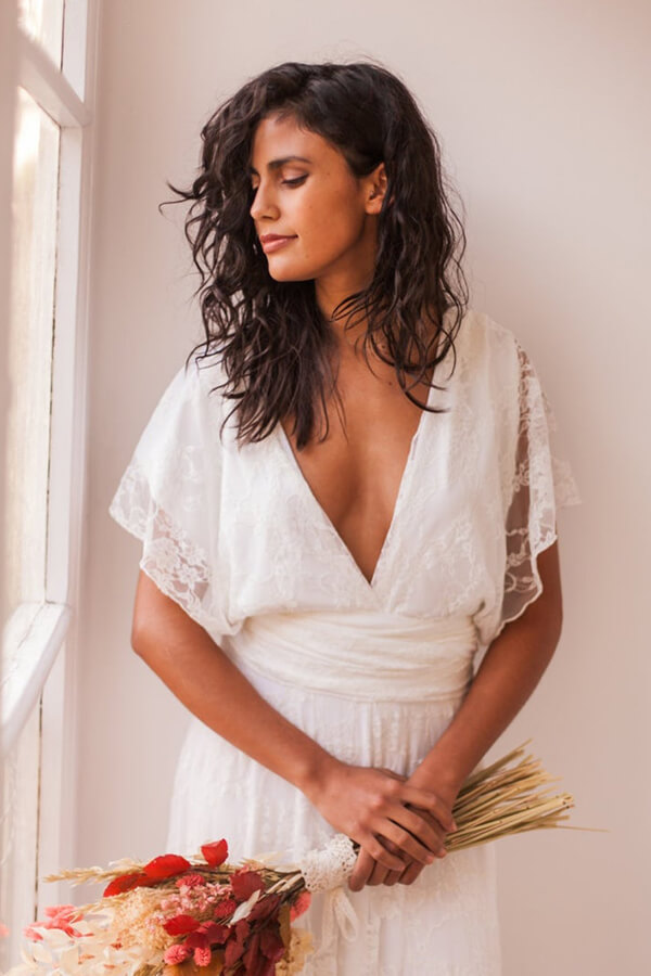 V-neck Chiffon V-neck Column Summer Wedding Dresses