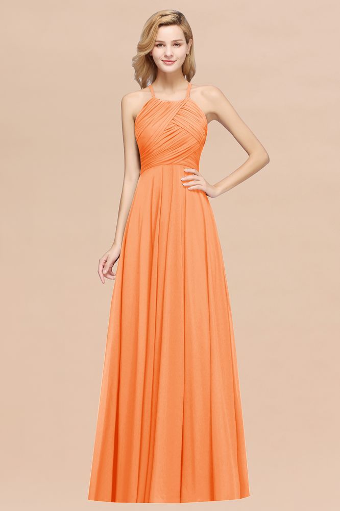 A-Line Chiffon Halter Ruffles Floor-Length Bridesmaid Dress
