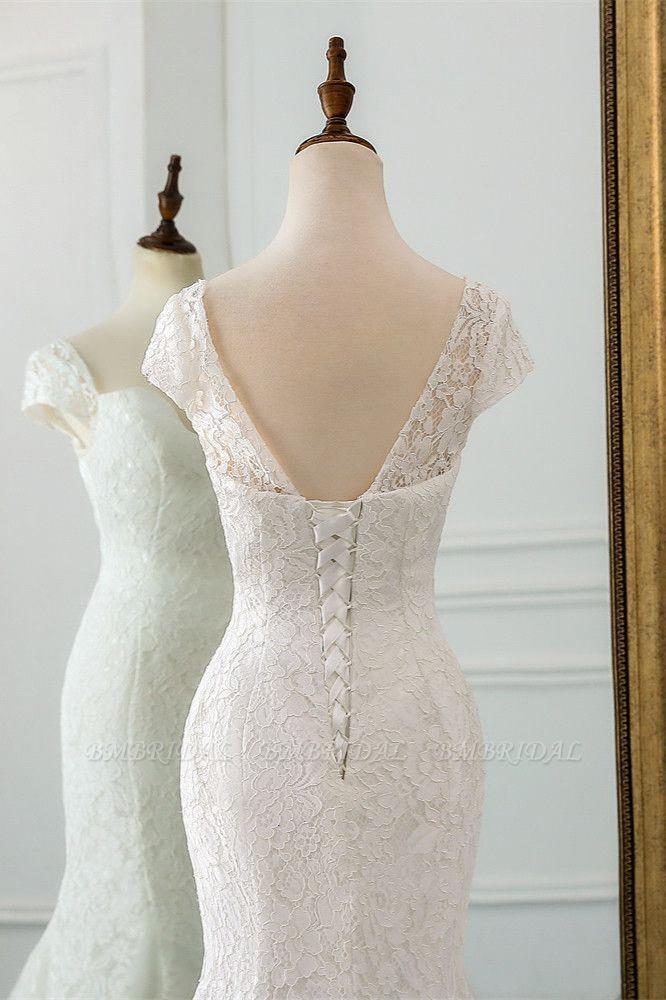 Elegant Cap Sleeve Aweetheart Floral Lace Slim Mermaid Wedding Dress Lace-up Wedding Party