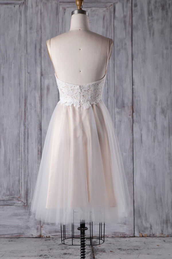 Short Sweetheart Lace Champange Wedding Dresses
