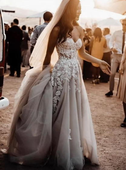 Chic Sweetheart Sleeveless 3D Floral Wedding Dress Tulle Aline Bridal Dress