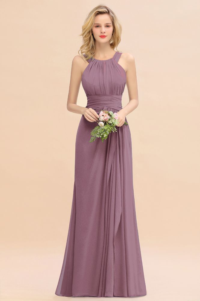 Halter Chiffon Mermaid Bridesmaid Dress Sleeveless Wedding Party Dress