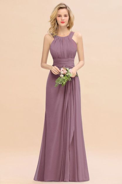 Halter Chiffon Mermaid Bridesmaid Dress Sleeveless Wedding Party Dress