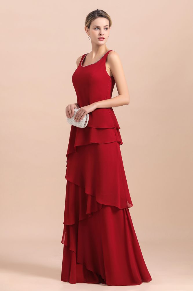 Ruby Chiffon Two-pieces Ruffles Long sleeves Mother of the Bride Dress