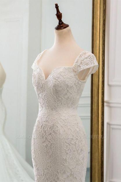 Elegant Cap Sleeve Aweetheart Floral Lace Slim Mermaid Wedding Dress Lace-up Wedding Party