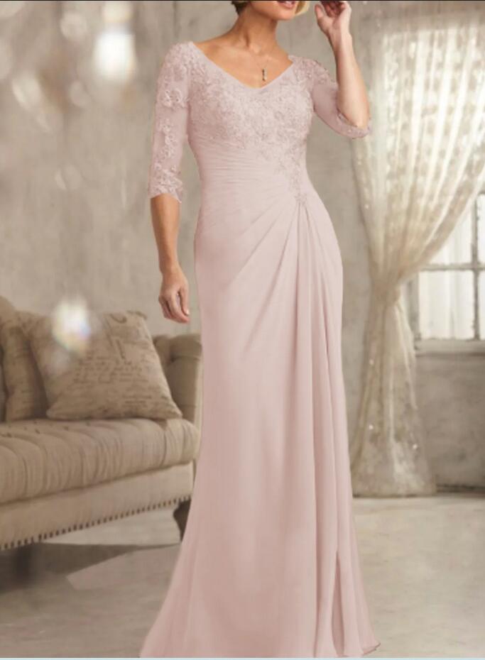 Elegant Half Sleeves Chiffon Mother of Bride Dress