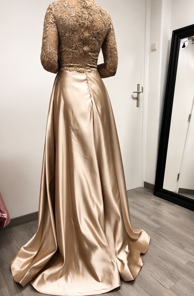 Beadings mermaid Evening Dress Long Sleeves with Satin Detachable Train