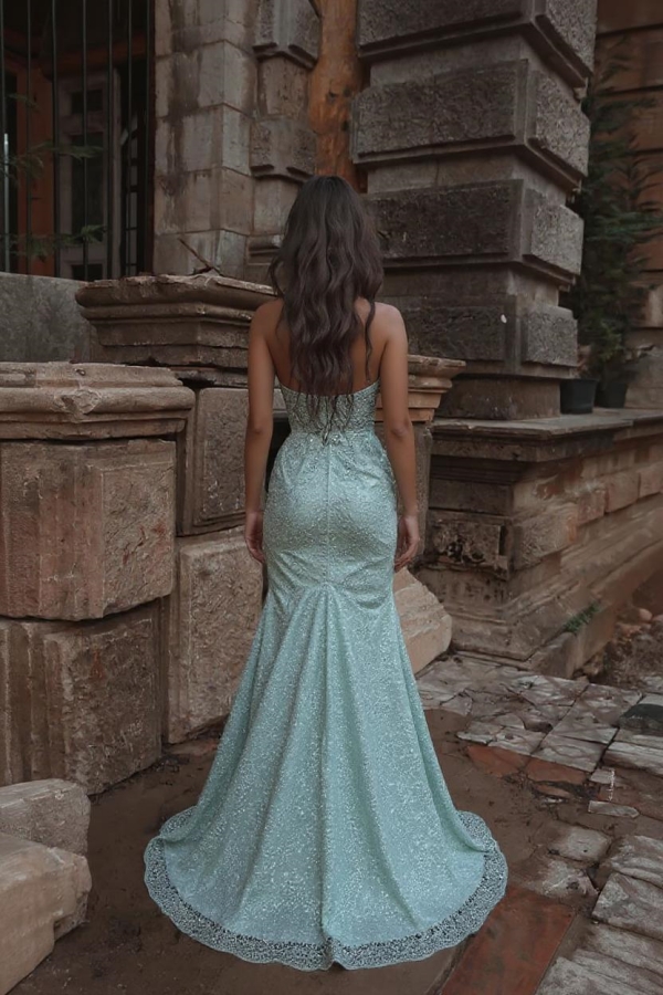 Beautiful Shining Crystal Sweetheart Sleeveless Prom Dresses With Split | A Line Evening Gowns