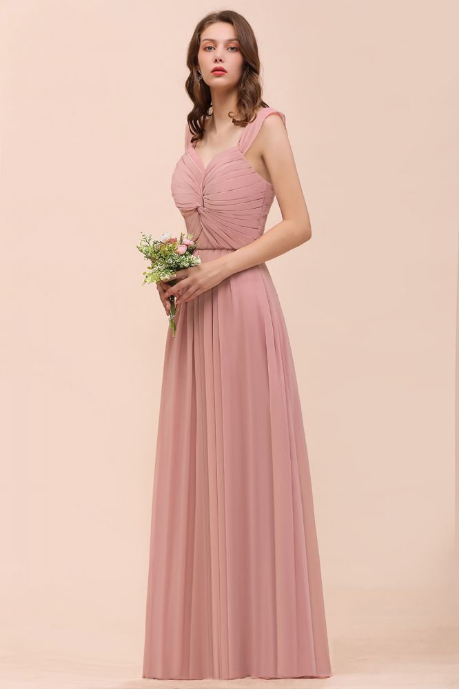 Elegant Ruffle Chiffon Sleeveless Bridesmaid Dress Sweetheart Aline Wedding Guest Dress