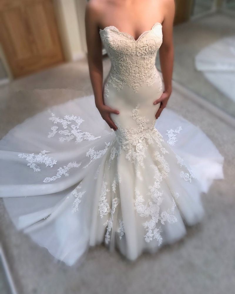 Sweetheart Mermaid Wedding Dress Online | Sexy Strapless Lace Bridal Gowns
