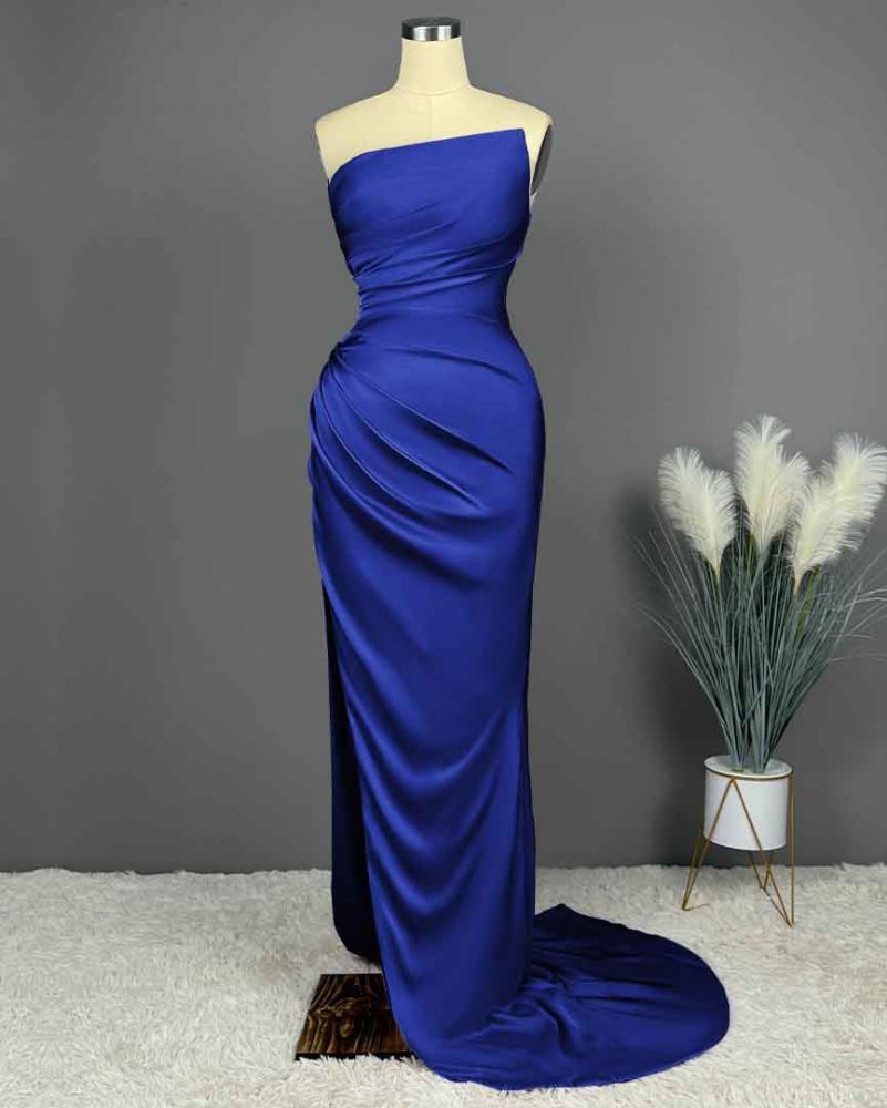 Elegant Sky Blue Mermaid Strapless Prom Dresses