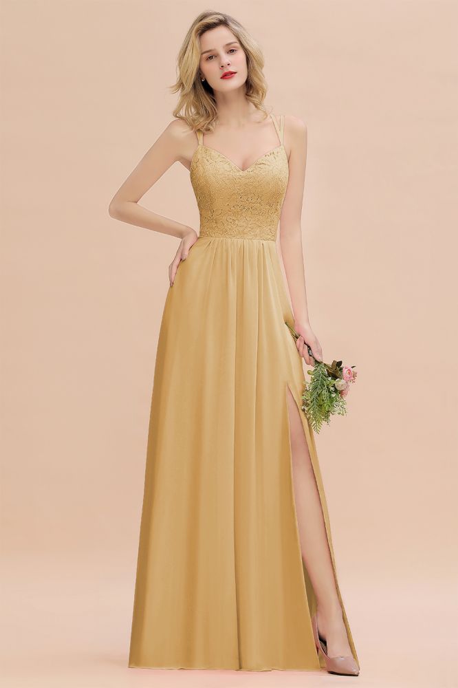 Sweetheart Aline Lace Party Dress Sleeveless Bridesmaid Dress with Side Slit