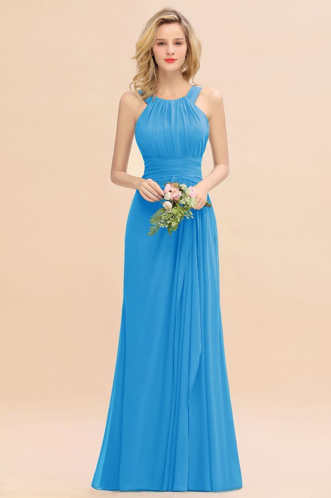 Halter Chiffon Mermaid Bridesmaid Dress Sleeveless Wedding Party Dress
