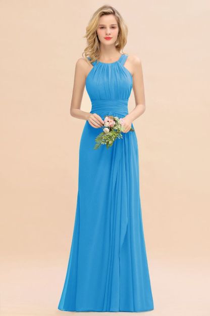 Halter Chiffon Mermaid Bridesmaid Dress Sleeveless Wedding Party Dress