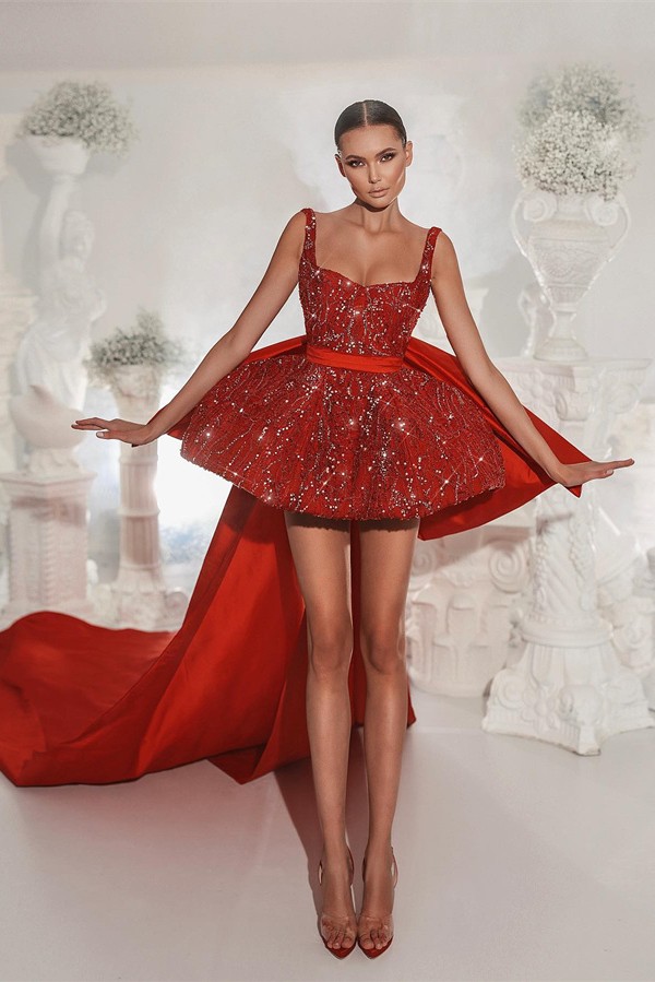 Trendy Red Hi-Lo Beading Sleeveless Homecoming Dress Prom Dress