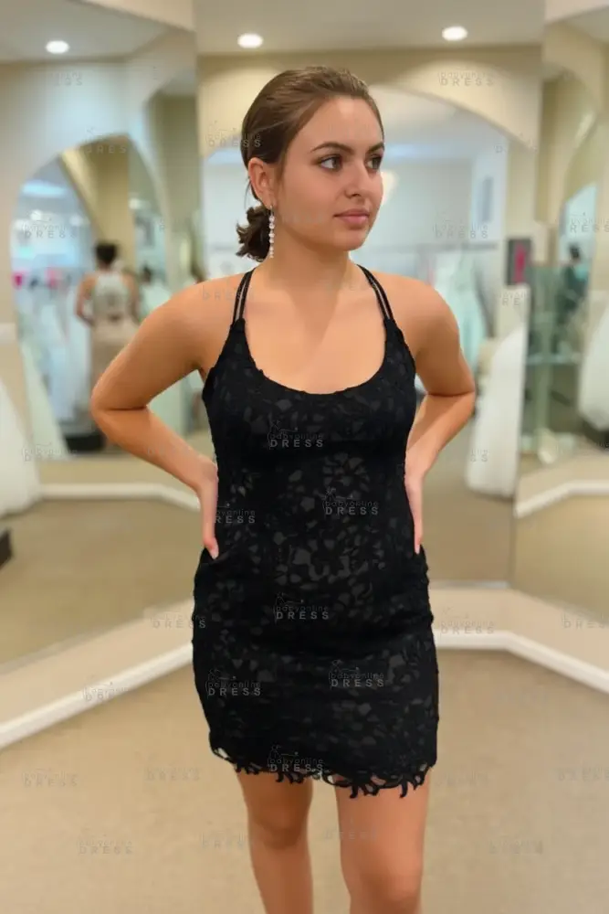 Spaghetti Straps Short Lace Homecoming Dresses 