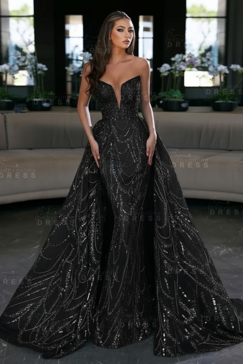 Blue Sequin Mermaid Sweetheart Prom Dresses with Overskirt
