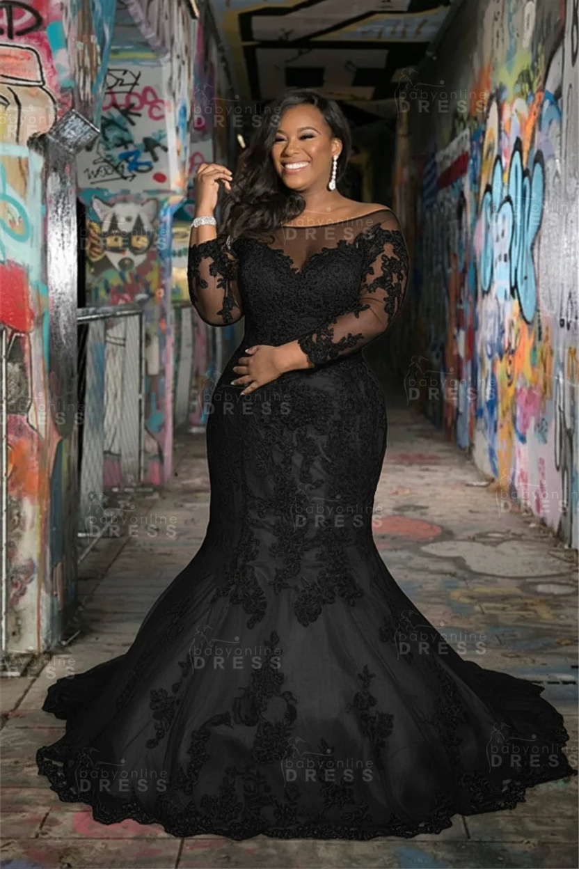 Long sleeves V-neck Plus size Mermaid Bridal gowns for Wedding