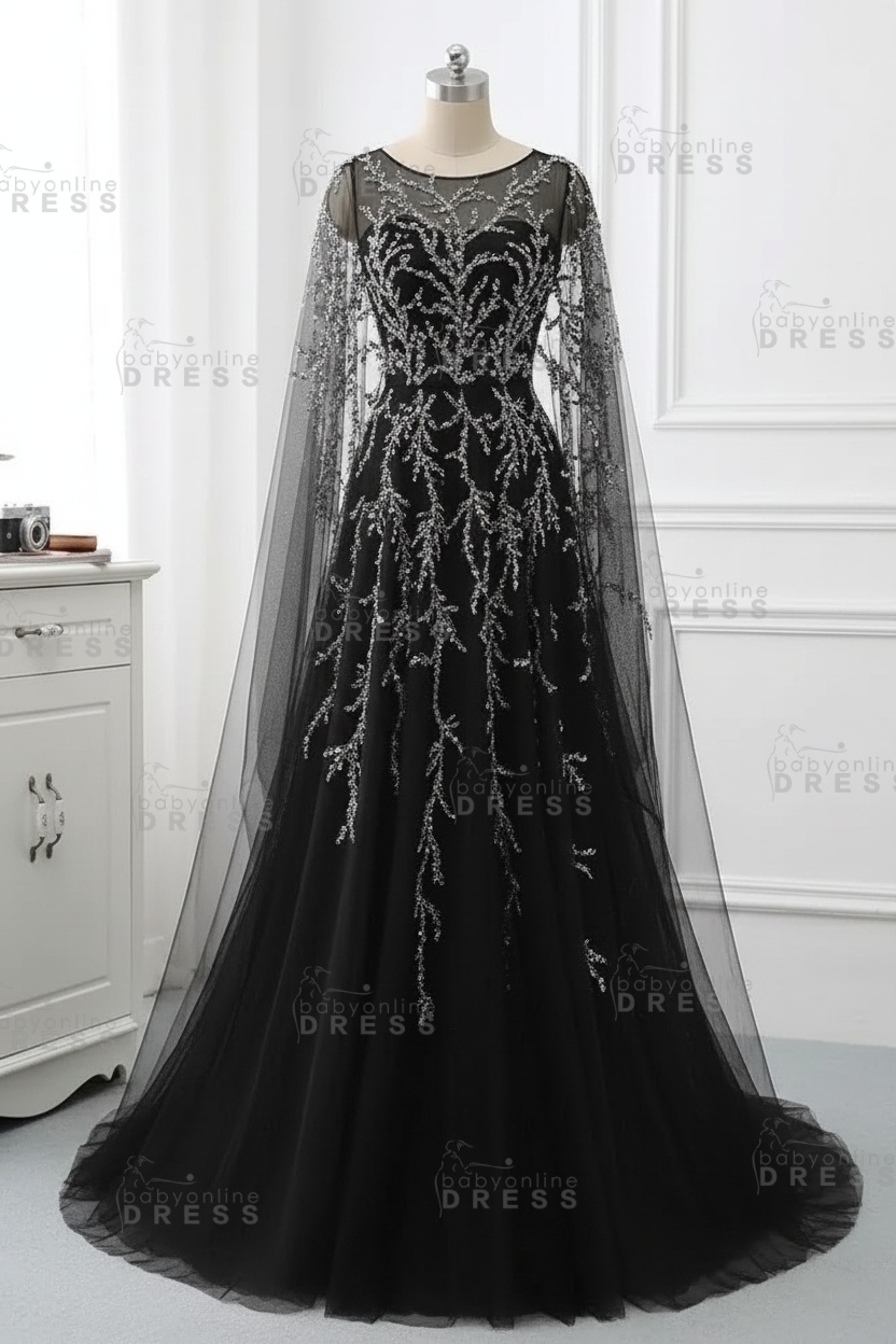 Elegant Jewel Long Sleeves Ruffle Prom Dresses with Beadings Online