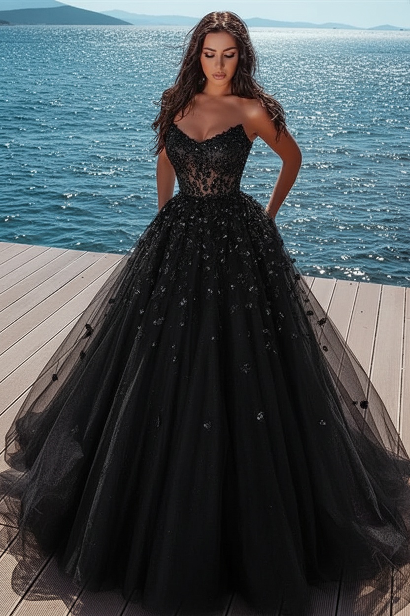 Elegant sky blue Butterfly Strapless Sweetheart Tulle Sparkle Prom Dress