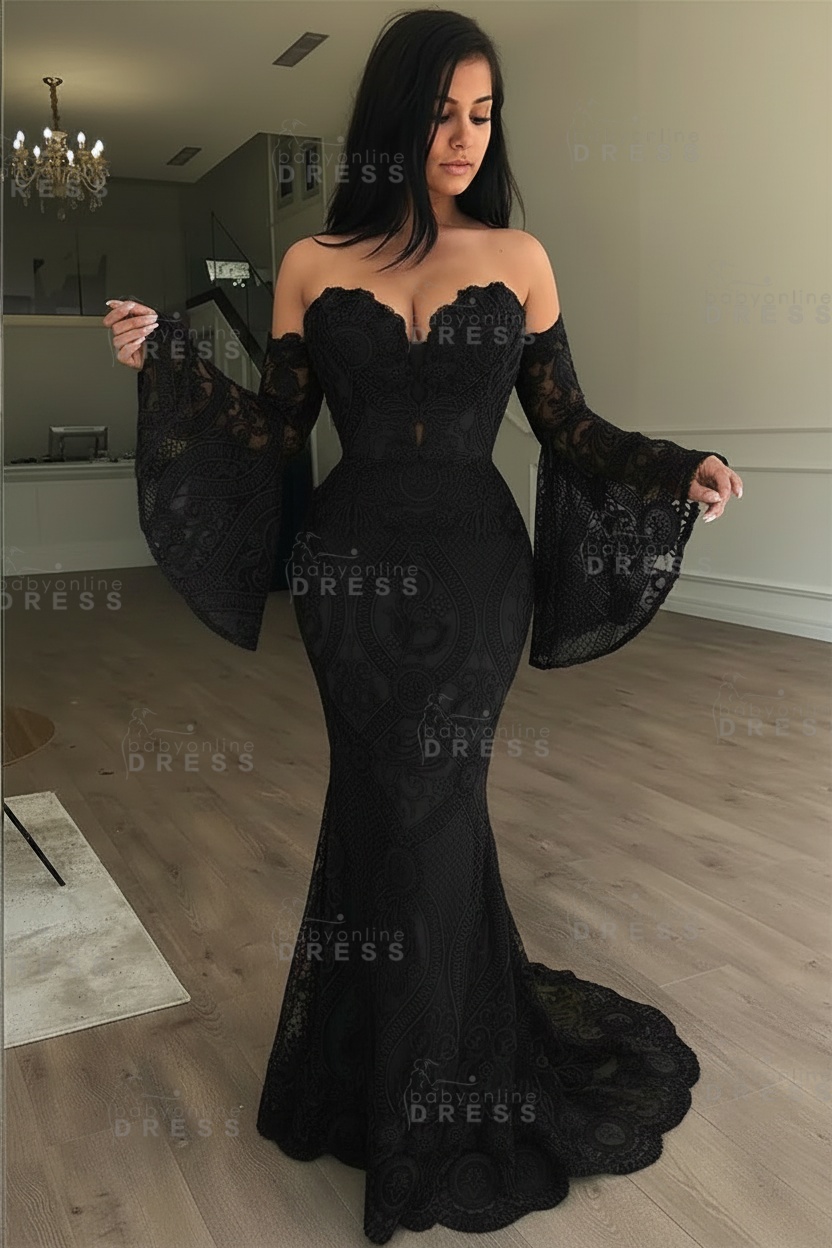 Off-the-Shoulder Long Sleeves Lace Floor-Length Mermaid Evening Dress