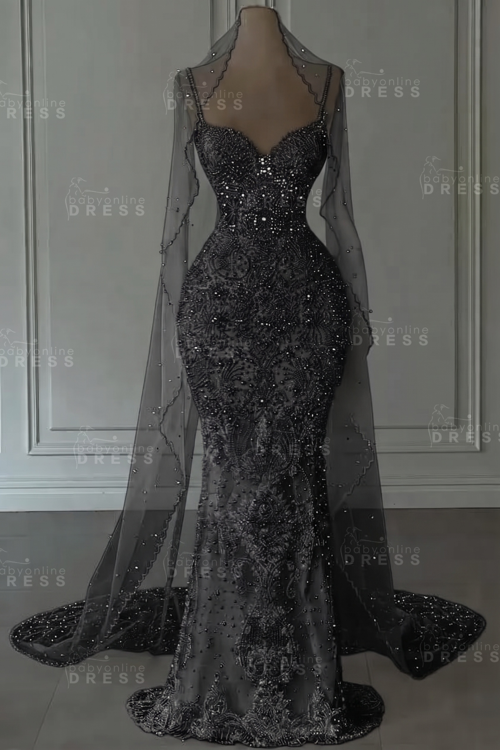 Spaghetti Straps White Beaded Floor-Llength Mermaid Wedding Dresses 