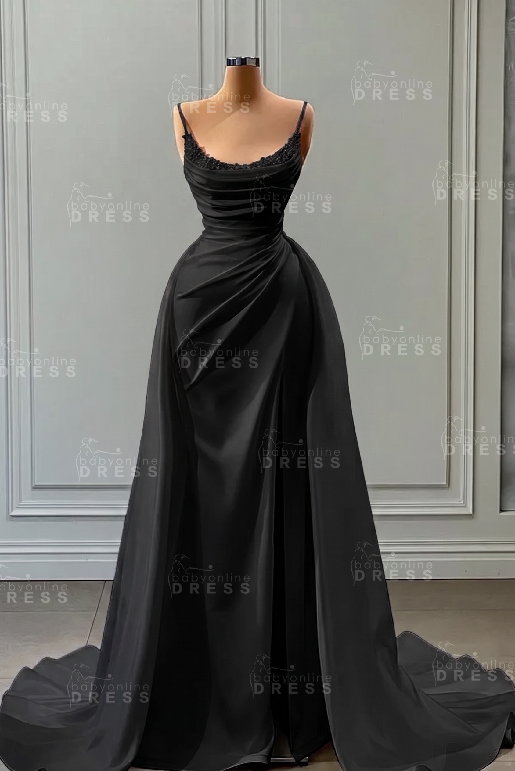 White Spaghetti Straps Satin Mermaid Prom Dress with High Split