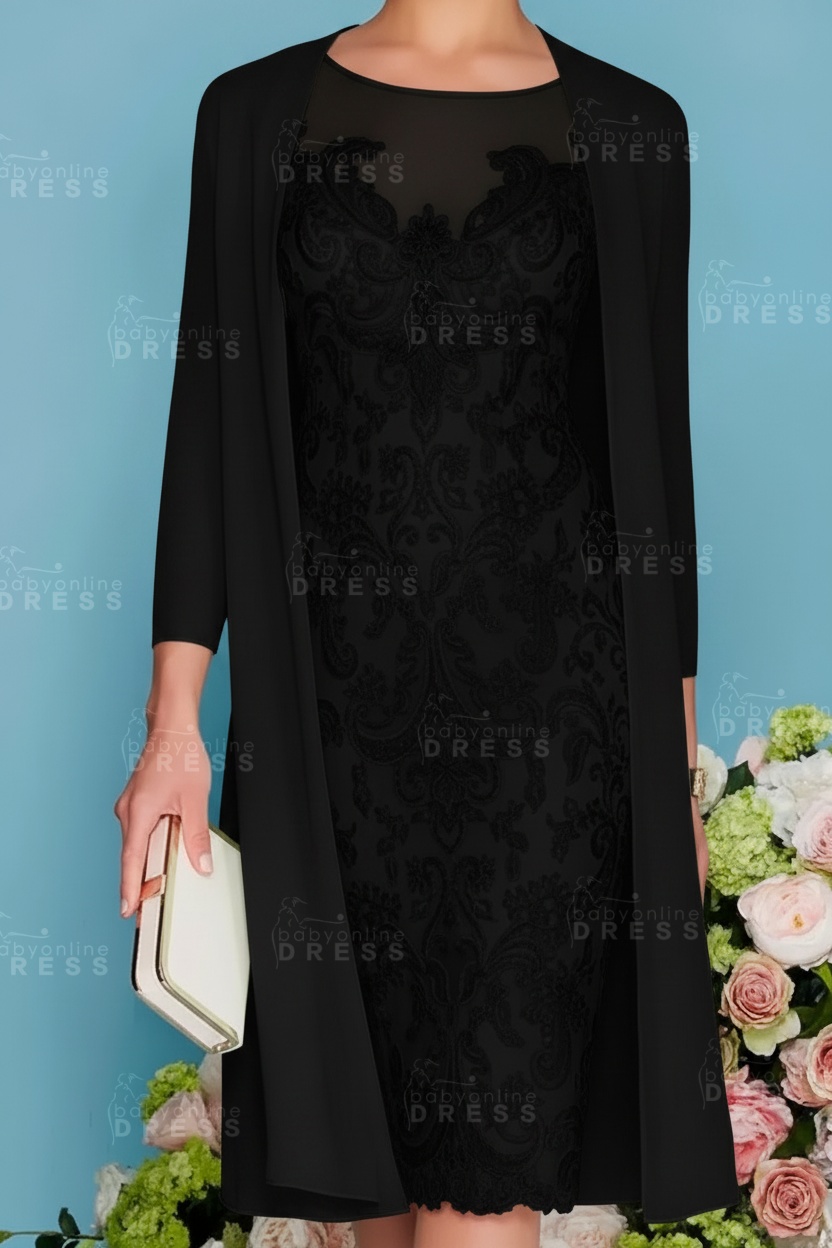 Scoop Neck Two Piece of Mermaid Slim Mother of the Bride Dress Chiffon 3/4 Sleeves Wedding Guest Outfits