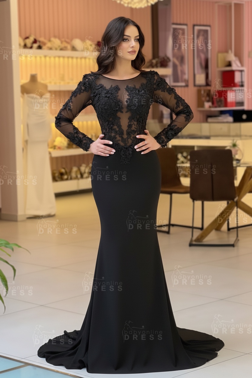 Long sleeves Lace Appliques White Satin Mermaid Wedding Dresses