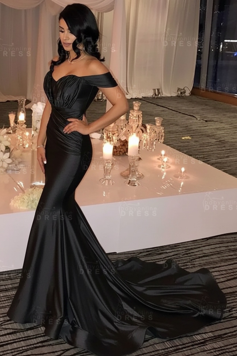 Off The Shoulder Champagne Gold Sexy Prom Dresses Mermaid Lates Popular Evening Gown
