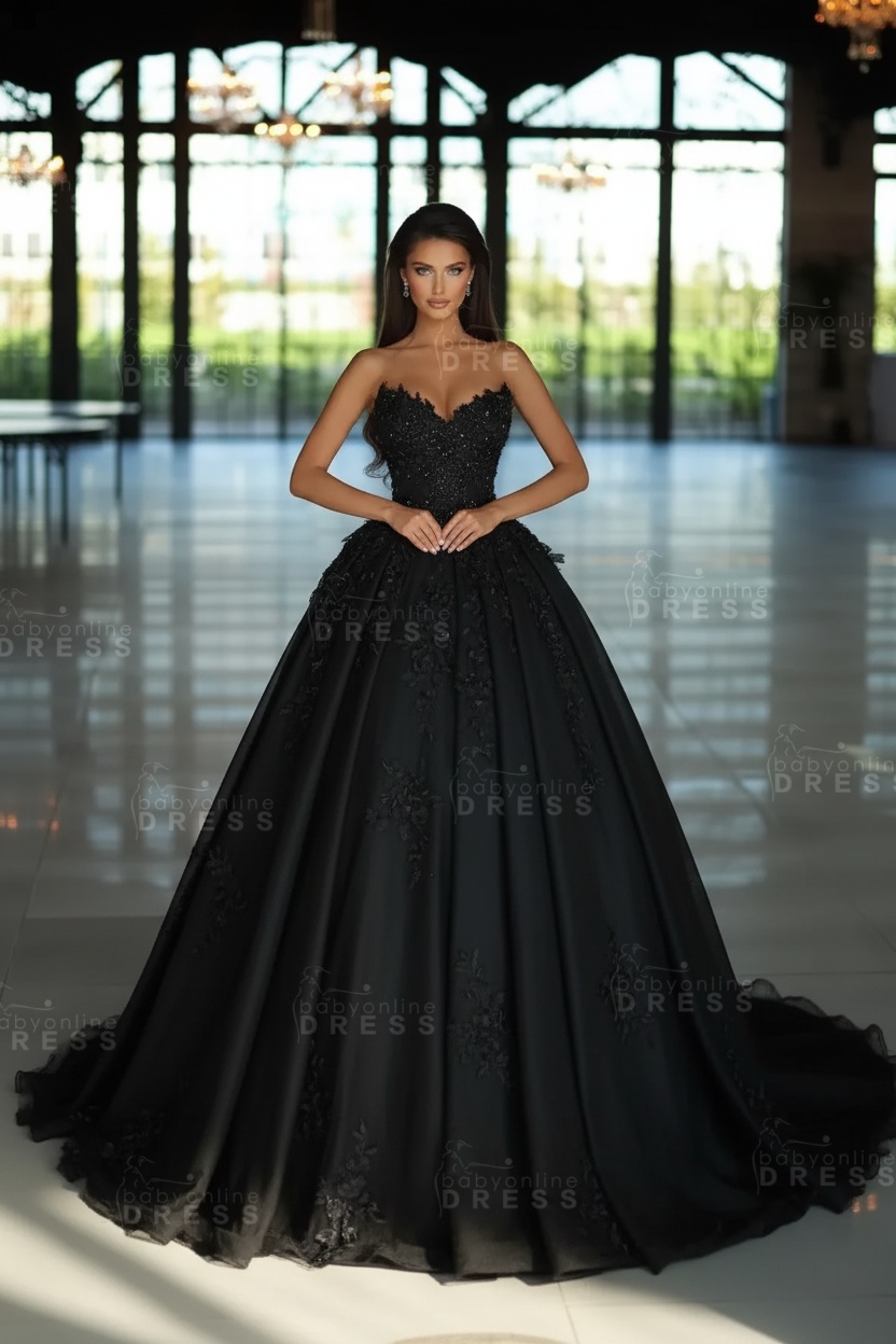 Glamorous White Sweetheart Satin Long A-Line Wedding Dresses with Lace Appliques