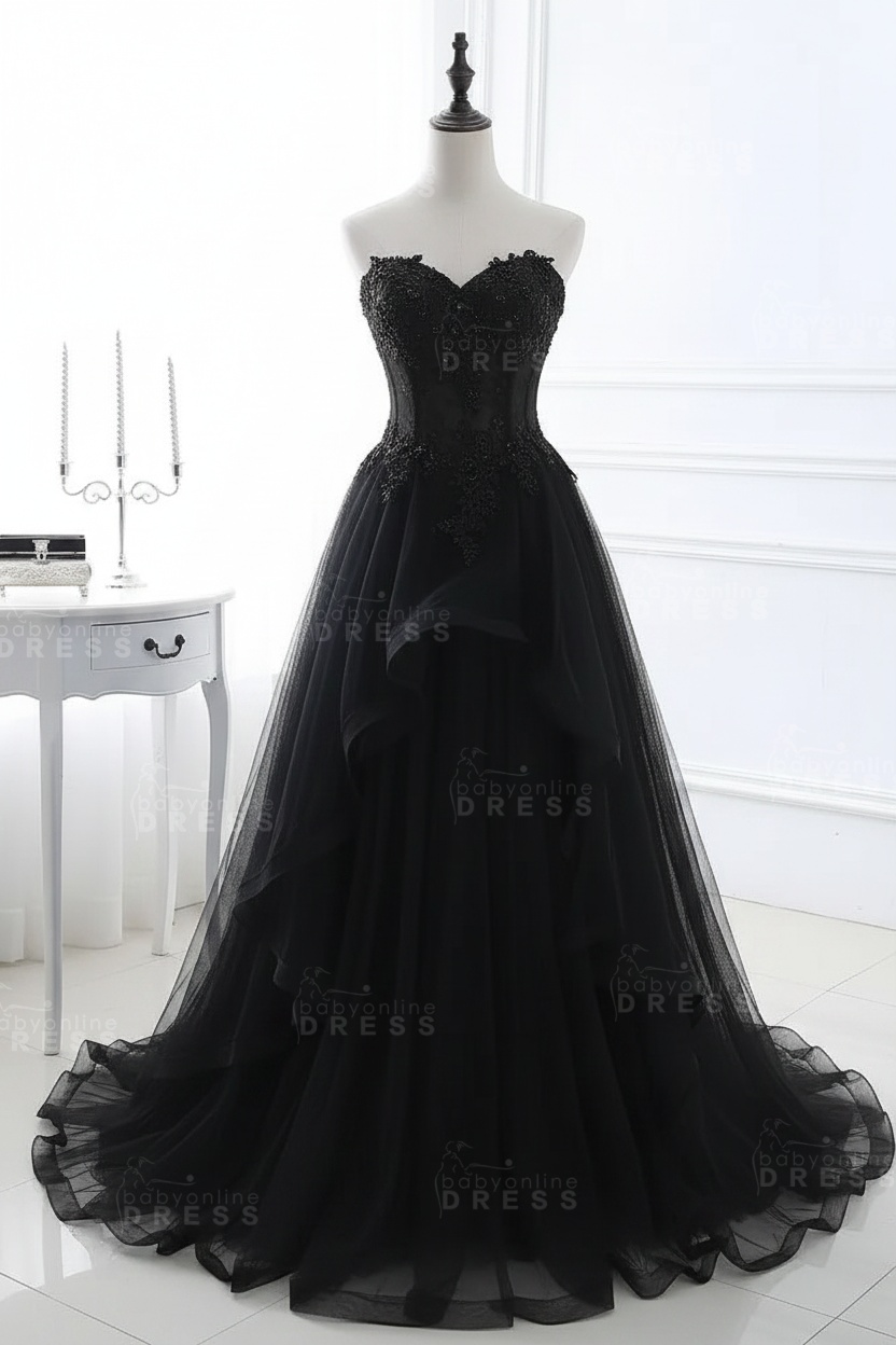 CHARLIZE |Ball Gown Sweetheart Tulle Sky Blue Prom Dress with Sequins BM0422