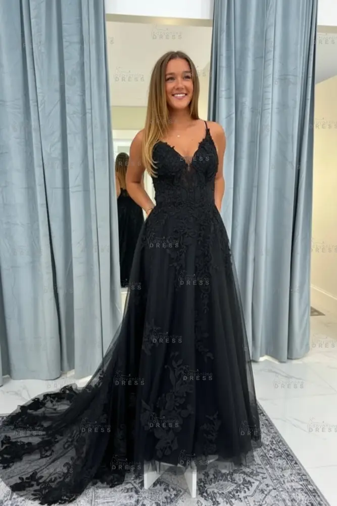 Elegant Sleeveless V-Neck Tulle Aline Wedding Dress with Lace Appliques