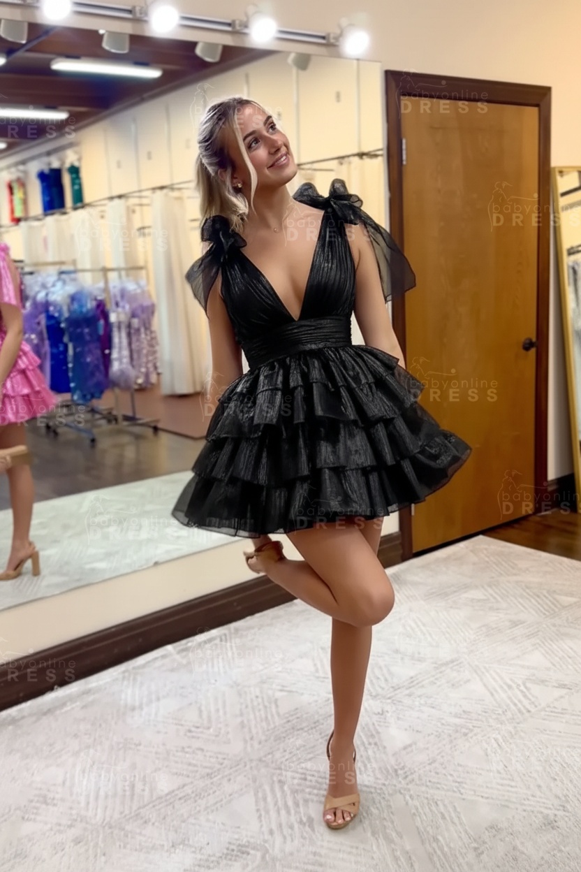 Fuchsia V-Neck Straps Ruffled A-Line Short Homecoming Dress