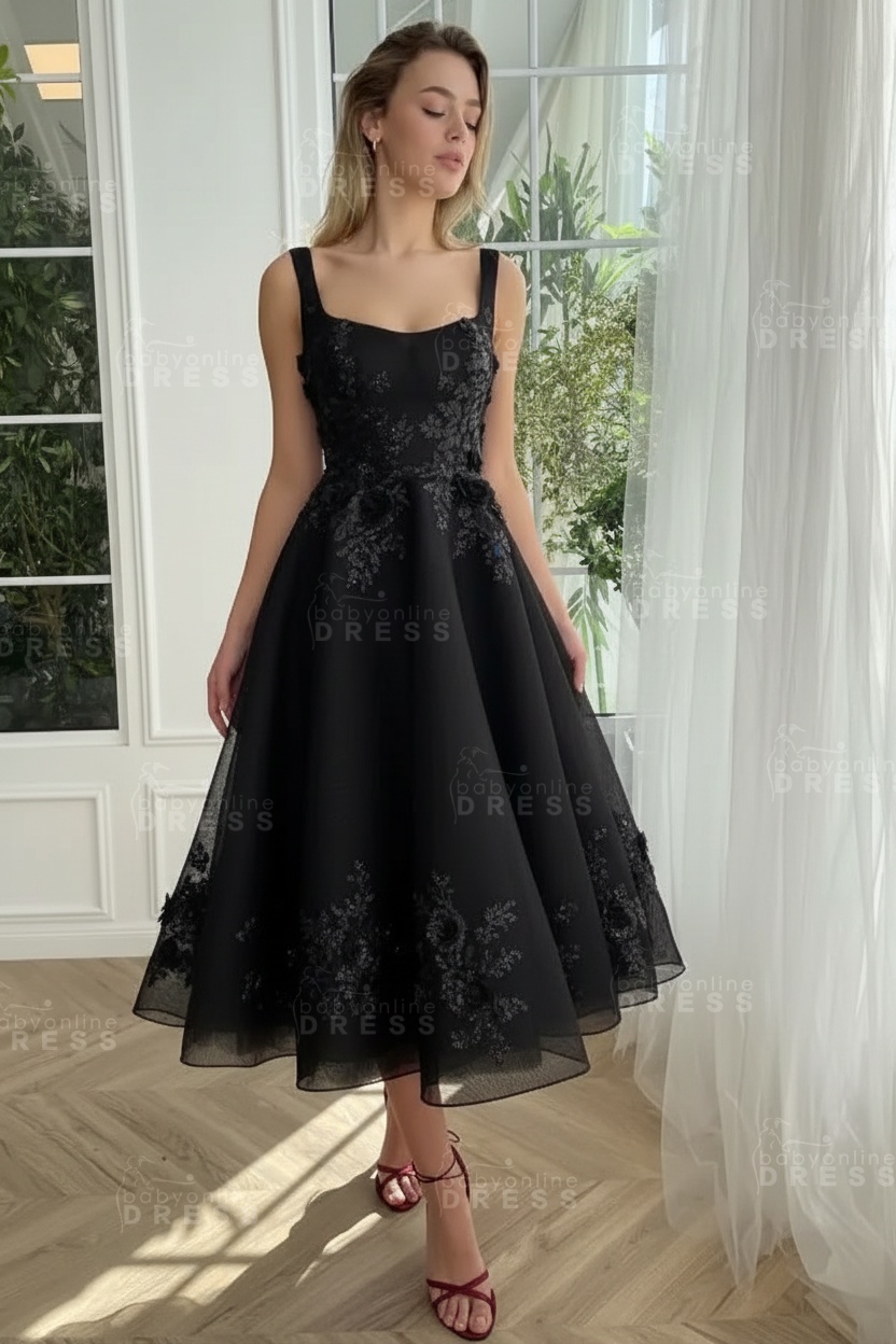 Burgundy Ankle length square neck Homecoming Dress Tulle Aline Formal Dress