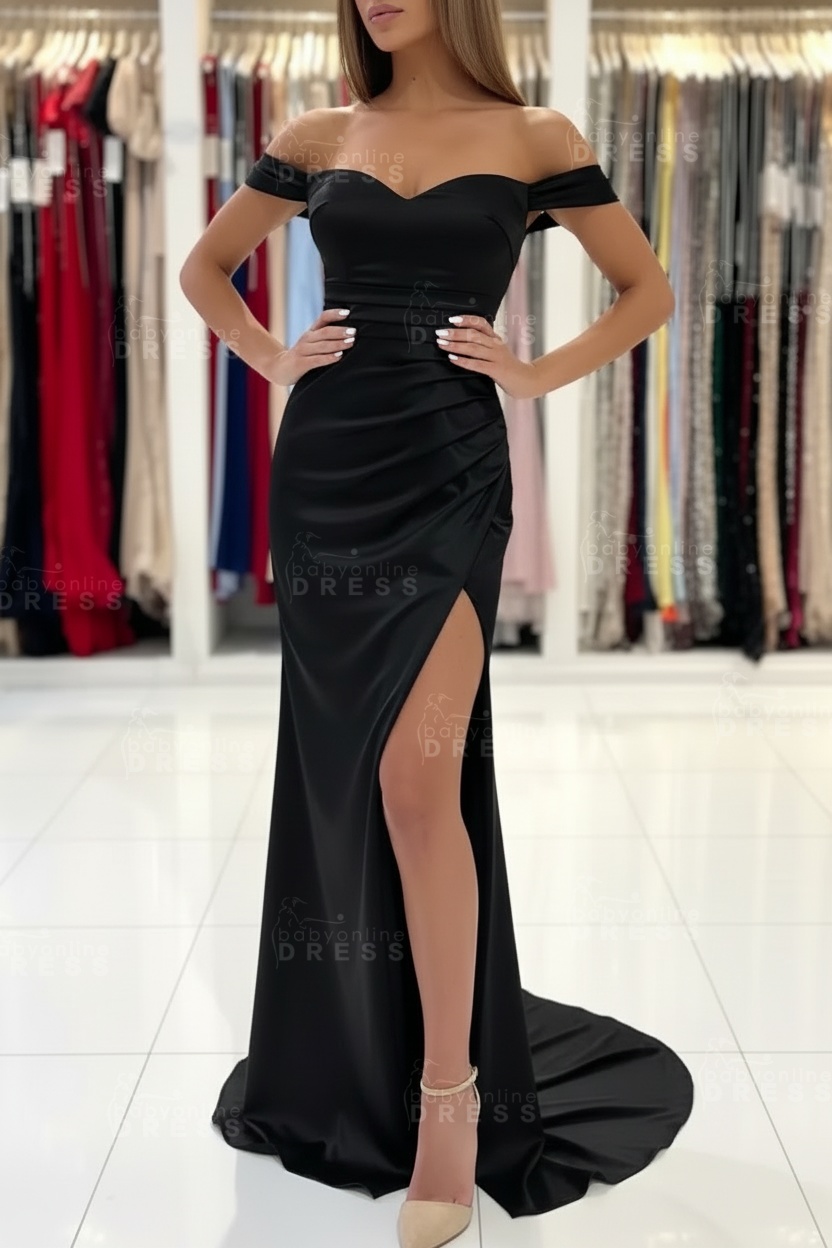 Simple Red Off Shoulder Sweetheart Mermaid Long Prom Dress