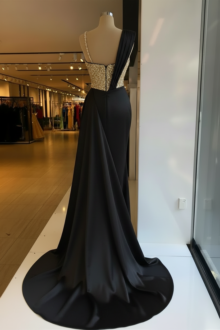 Luxury Satin Prom Dress Sleeveless with Sequins Sleeveless Evening Gown