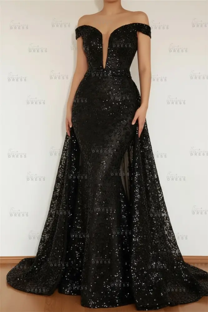 Burgundy Glamorous Mermaid Off The Shoulder Lace Appliques Prom Dress With Detachable Skirt