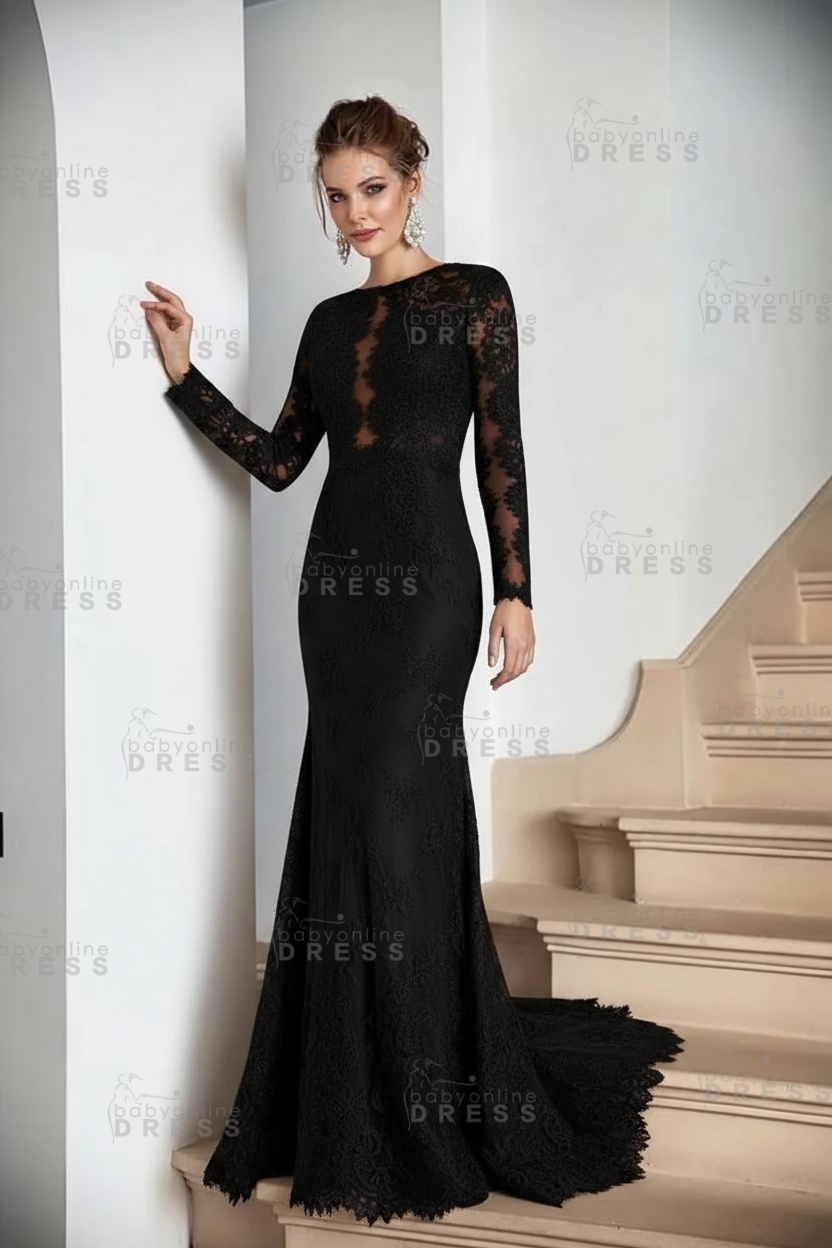 Boho White Lace Appliques Mermaid Evening Maxi Gown Long Sleeves Floor Length