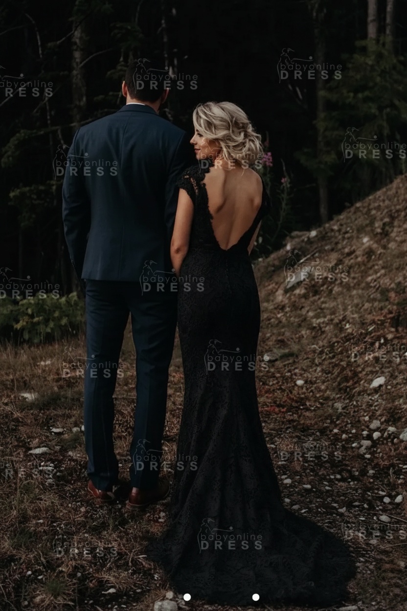 Cap sleeves Sexy Backless Lace Ivory Court Train Boho Wedding Dress