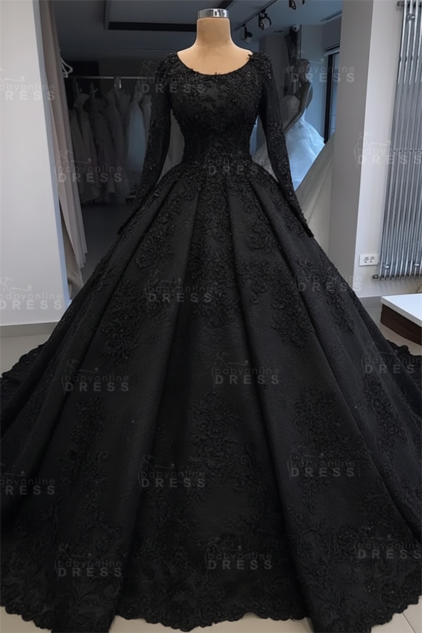 Elegant Scoop Long Sleeves Appliques Ball Gown Wedding Dresses