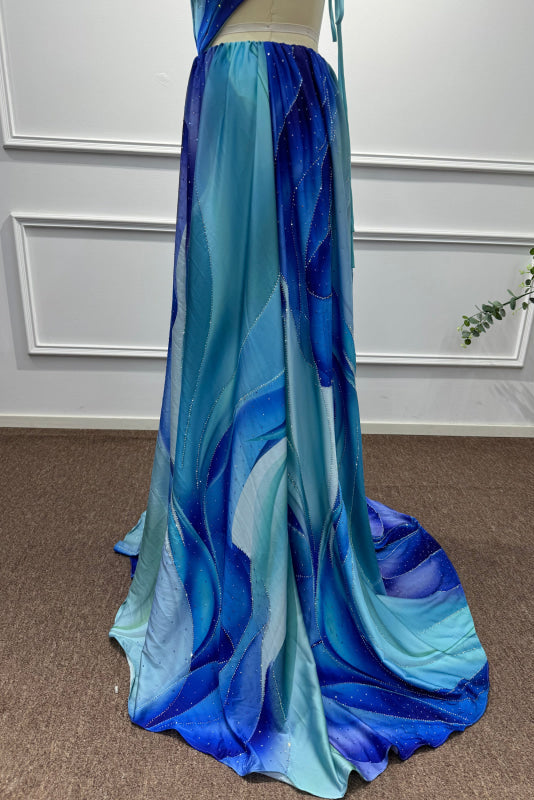Blue Strapless Sleeveless A-Line Prom Dress - Prom Dresses