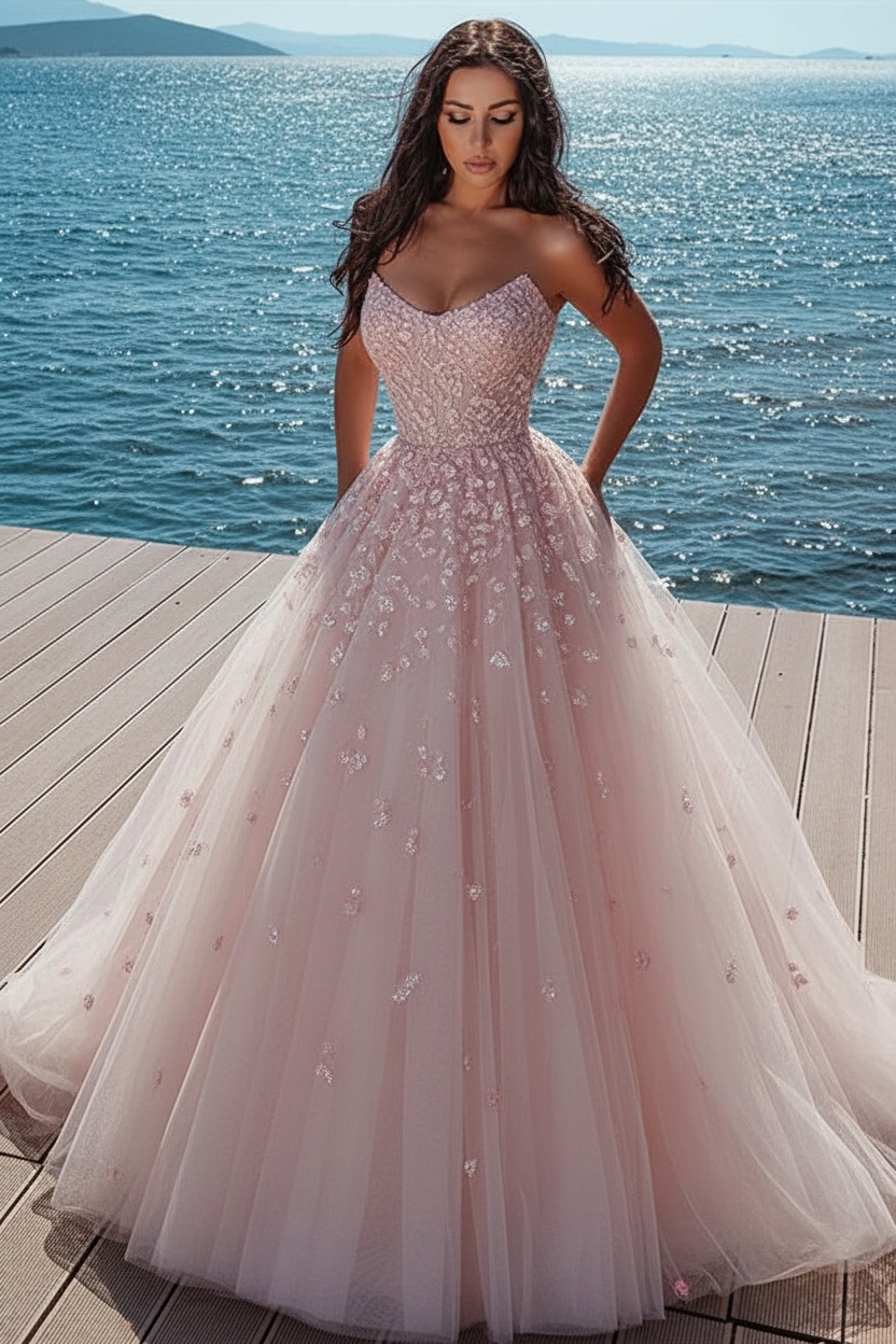 Elegant sky blue Butterfly Strapless Sweetheart Tulle Sparkle Prom Dress