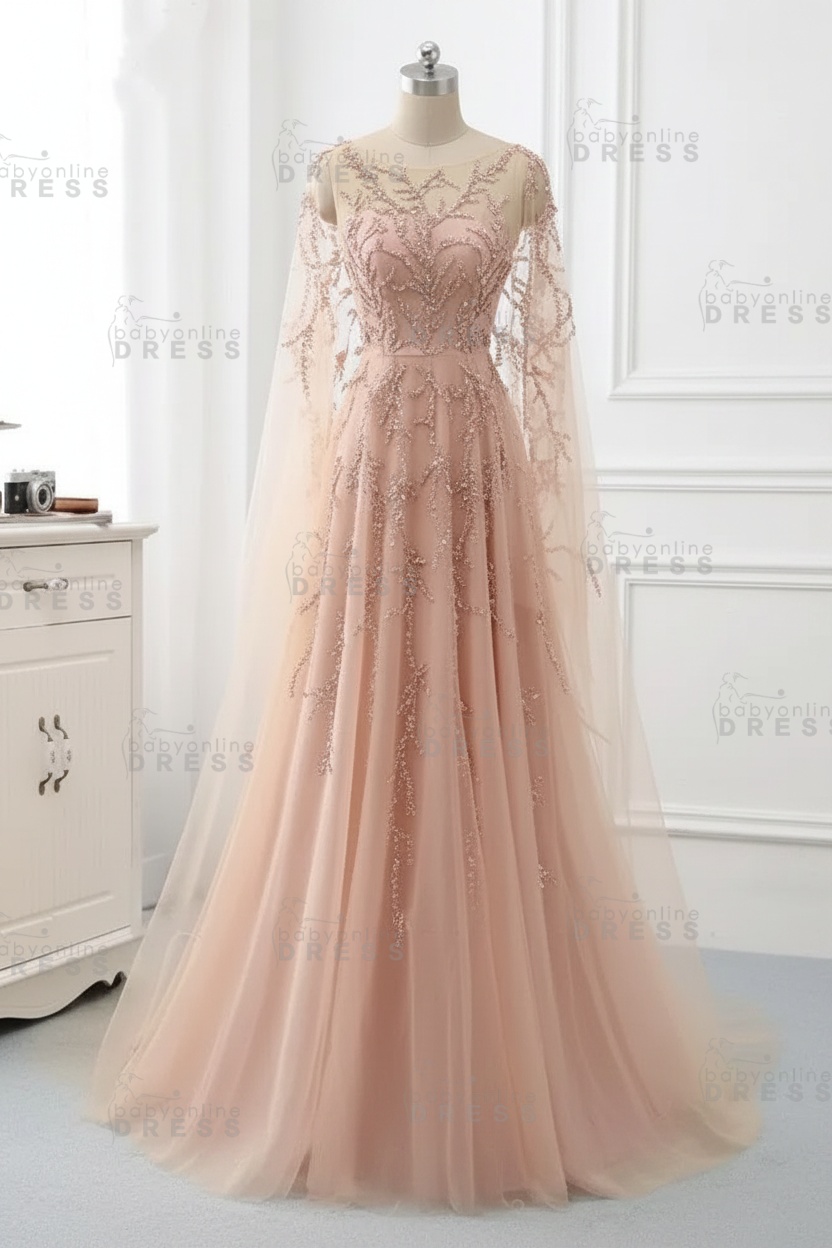 Elegant Jewel Long Sleeves Ruffle Prom Dresses with Beadings Online