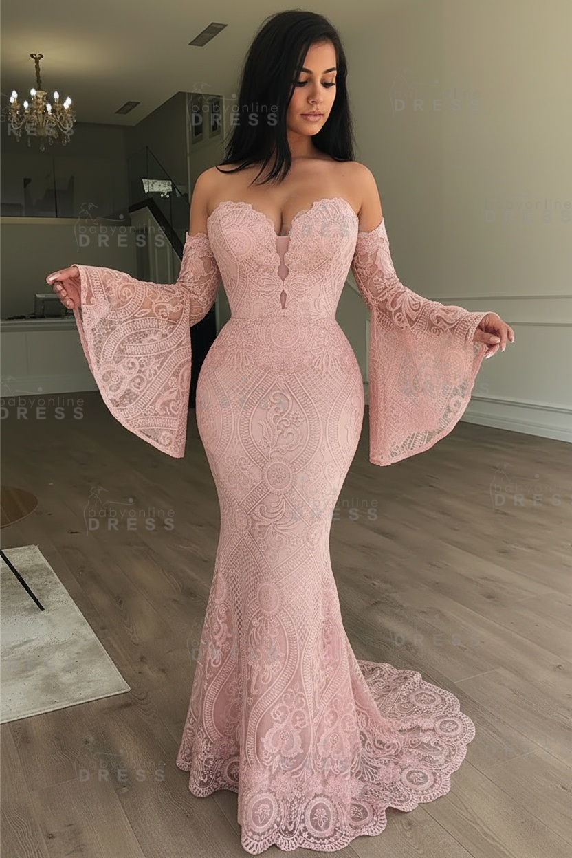 Off-the-Shoulder Long Sleeves Lace Floor-Length Mermaid Evening Dress