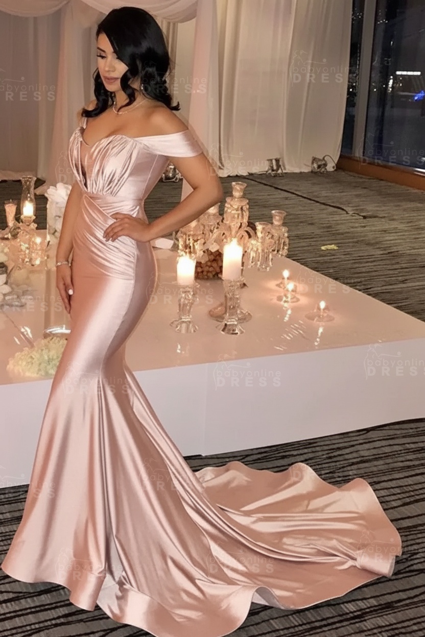Off The Shoulder Champagne Gold Sexy Prom Dresses Mermaid Lates Popular Evening Gown