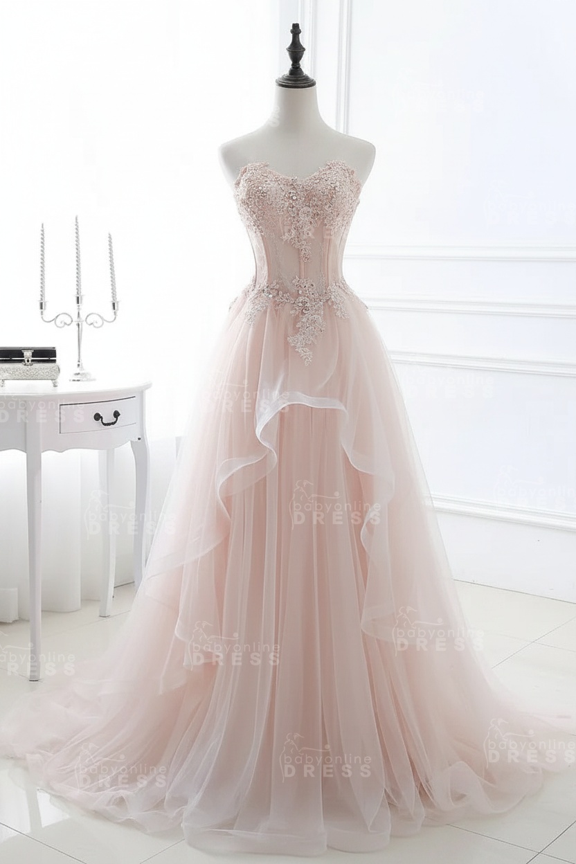 CHARLIZE |Ball Gown Sweetheart Tulle Sky Blue Prom Dress with Sequins BM0422
