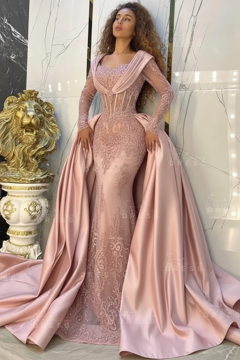 Gorgeous Sweetheart Appliques Lace A-Line Prom Dresses Long Sleeve Chapel Train